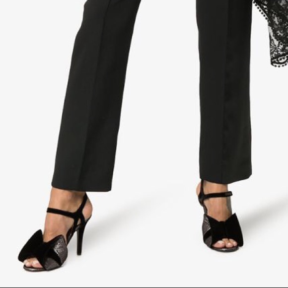 Laurence Dacade black silver velvet Metallic Bow Lux Holiday Party heels NEW 5.5 - Picture 3 of 9